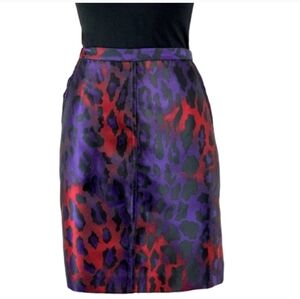 Anne Klein Purple and Red Leopard Pencil Skirt Size 6